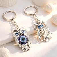 Porte-clés hibou œil porte-bonheur tendance, chaînes de sac protectrices mystiques, porte-clés durable, pendentif en alliage ton argent antique, amulette, cadeaux pour amoureux