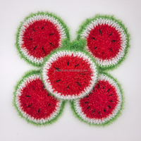 Éponge de nettoyage en maille crochetée à la main, adorable pastèque avec feuille, éponge à vaisselle