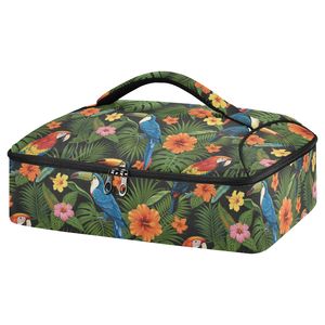 Sac isotherme pour aliments et plateau de cuisson en aluminium personnalisé, motifs Dark Jungle Aloha Parrot Hibiscus, pour pique-nique et camping - Product Image 1