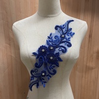 Patch en dentelle brodée avec appliques en dentelle bleu royal avec paillettes de perles pour l'artisanat d'embellissement de voile de robe de couture de mariée