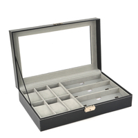 Présentoir à montres de luxe 6 + 3 emplacements en cuir PU Boîte de rangement pour lunettes de montre