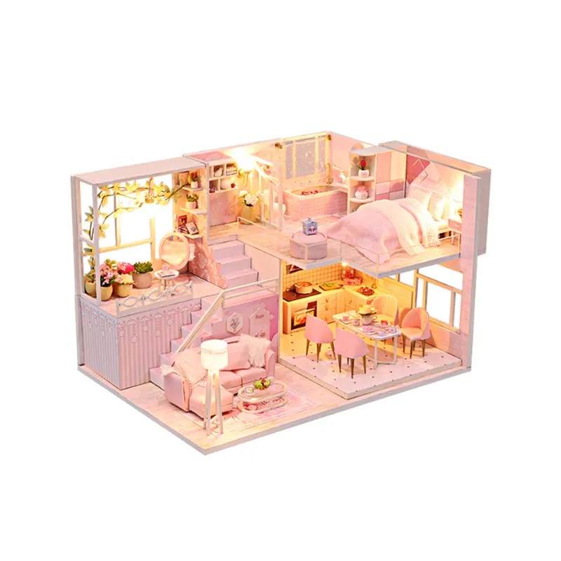 Mots doux Maisons de poupées en bois Maison miniature Kit de meubles Musique Led Jouets pour enfants Cadeau maison de poupée pour filles