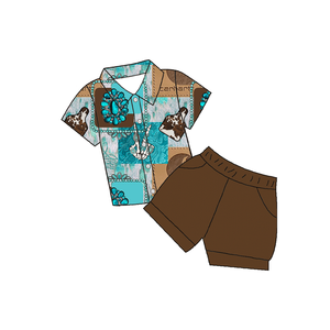 Conjunto de Ropa de Verano para Bebé, Personalizable, con Pantalones Cortos y Camiseta con Estampado Occidental, 2 Piezas - Product Image 2