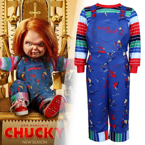 Manyusha Chucky Summer 2025 Children's Jumpsuit <b>Costume</b> Chucky Color Striped Overalls Cosplay Outfit TV Movie Character Suit - Product Image 1