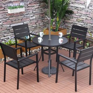 Chaise d'extérieur imperméable en plastique et bois avec cadre en alliage d'aluminium durable pour villa, balcon, jardin, patio, table à manger et chaises - Product Image 3