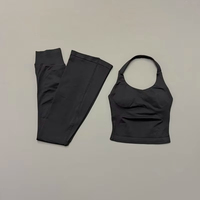 T0902 Ensemble de sport 2 pièces : Débardeur dos nu sans couture pour la gym et Leggings évasés de yoga effet push-up pour la course et l'entraînement