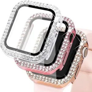 Capa de diamante para Apple Watch série 8, 7 e 6 iWatch Series 8, capa protetora dupla de diamantes 49mm 45mm 41mm 44mm