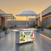 Chariot à thé matcha avec logo personnalisable, bar mobile avec boîte publicitaire rétroéclairée, chariot à desserts pliable à affiches interchangeables