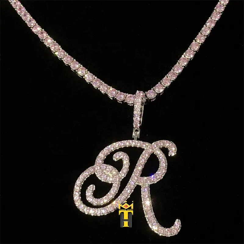 Great sale fashion jewelry gold plated cz tennis chain iced out diamond letter pendant necklace