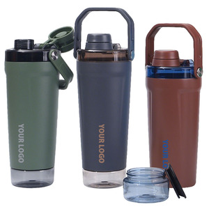 Paket kustom botol pengocok besi tahan karat terisolasi antibocor dengan tempat penyimpanan dasar untuk minuman Protein kebugaran - Product Image 2