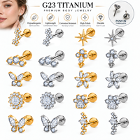 CRYSPURE G23 Titane ASTM F136 Labret Stud à dos plat sans filetage avec Zircon Cubique pour Cartilage, Hélix, Tragus, Conch, pour Enfants et Mariage