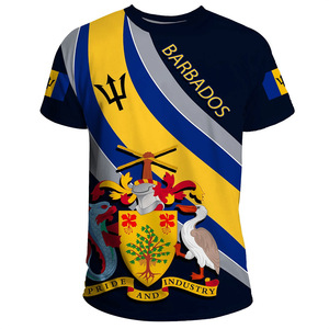 Personalizado de gran tamaño de manga corta Barbados escudo armas bandera Deporte Camiseta suelta ajuste Casual impresión Digital Top gráfico cuello redondo largo - Product Image 3