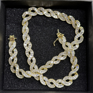 European and American Hip Hop Square Zircon Spiral Necklace Fully Studded Luxury Collarbones <b>Chain</b> - Product Image 1