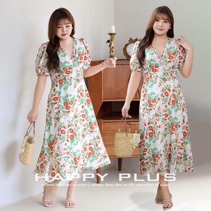 เดรสทรงเอพิมพ์ลายดอกไม้ คอวี สำหรับผู้หญิงไซส์พลัส เหมาะสำหรับงานเฉลิมฉลองวันหยุด สไตล์ลำลอง เอวทรงธรรมชาติ - Product Image 3