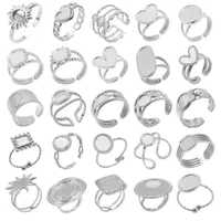 Senmei Edelstahl Offener Cabochon-Ring Stahlfarben Geometrische Herz-, Oval- und Quadrat-Rohlinge für DIY-Schmuck
