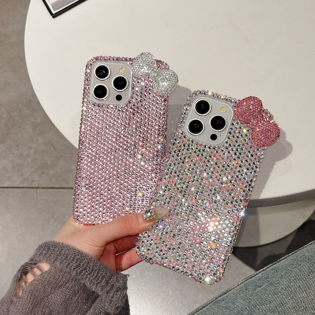 Luxury Cute Bow Pink 3D Glitter Rhinestone Phone Case for iPhone 17 Pro Max Women Girls Bling Cover Wholesale Phone Accessories