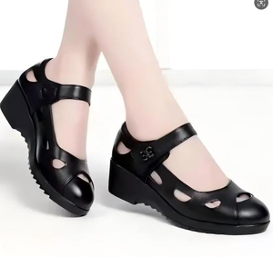 Nouvelles sandales compensées pour femmes, chaussures d'été pour femmes d'âge mûr et âgées, bout rond, chaussures à trous, velcro - Product Image 1