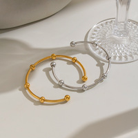 Bracelet ouvert vintage en acier inoxydable, étanche, hypoallergénique, plaqué or 18 carats, avec perles en acier, pour femme