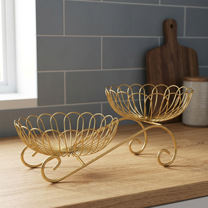 Panier de rangement métallique à double niveau, rond, en acier inoxydable, design minimaliste pour l'organisation du salon - Product Image 6