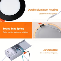 Plafonnier LED encastré noir 4 et 6 pouces, 5 températures de couleur réglables, intensité variable, avec veilleuse et boîte de jonction incluse