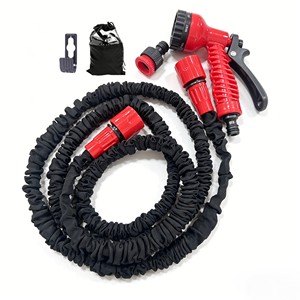 Tuyau d'arrosage magique noir et rouge économique de 15 m avec buse de pulvérisation à 7 fonctions, revêtement en tissu flexible extensible 3 fois son volume - Product Image 1