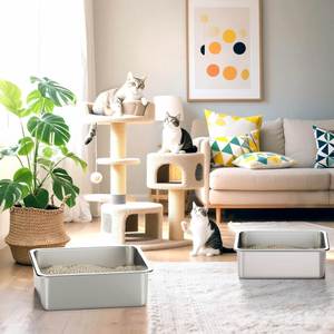 Bac à litière pour chat en acier inoxydable avec logo personnalisé, bac à litière en métal à côtés hauts pour chats, lapins et animaux de compagnie, accessoires pour toilettes pour chats - Product Image 4