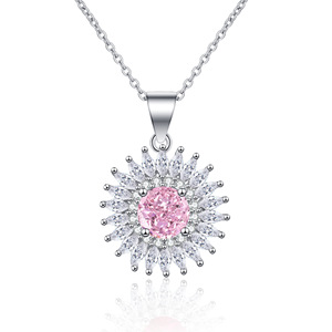 Collier unisexe en cuivre plaqué argent avec pendentif fleur incrusté, style nouveau, simple et élégant, zircon, cadeau luxueux - Product Image 5