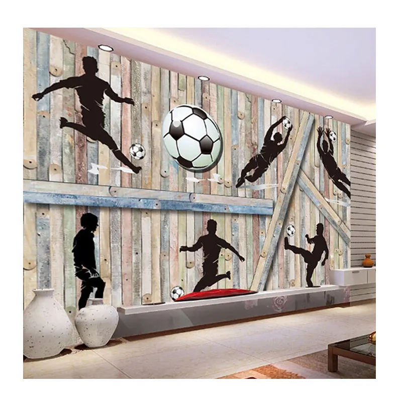 KOMNNI moderna tavola di legno calcio sport foto murales soggiorno camera da letto per bambini sfondo pittura murale decorazioni per la casa