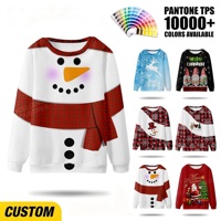 Sweat-shirt à col rond pour homme avec impression intégrale de bonhomme de neige par sublimation personnalisée pour les fêtes de Noël