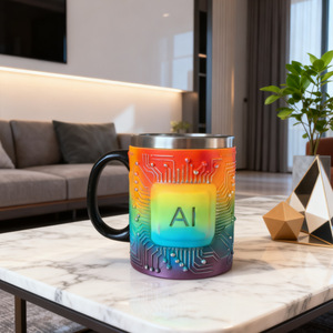 Taza Térmica de Acero Inoxidable con Chip de IA, Taza de Regalo Redonda con Aislamiento Térmico para Amantes de la Tecnología - Product Image 3