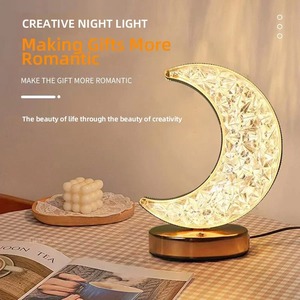 Bedroom Crystal Touch Dimming Night Light Girls Room Home Decor Aesthetics USB Charging Bedside LED Ambient <b>Table</b> 3D Moon Lamp - Product Image 5