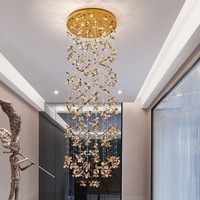 Lustre en cristal minimaliste moderne pour maisons duplex, lustre en cristal de luxe léger pour villas, cristal papillon de style français