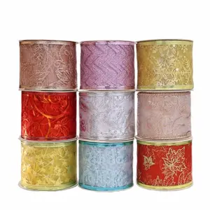 Cheap Price Factory Selling Christmas Wired Glitter Mesh Ribbon Roll Craft for Xmas Tree Tape Decoration