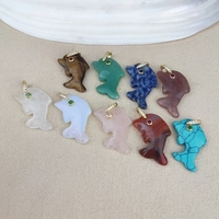 Pendentif Dauphin en Pierre Naturelle, Charme Poisson Mignon Œil de Tigre et Quartz Rose, Animal Marin Percé, Plaqué Or 18K pour la Fabrication de Bijoux
