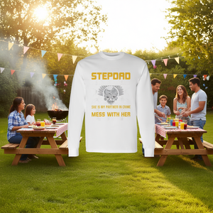 T-shirt a maniche lunghe Stepdad con scollo rotondo e design con stampa digitale per adulti, riunioni di famiglia, feste - Product Image 3