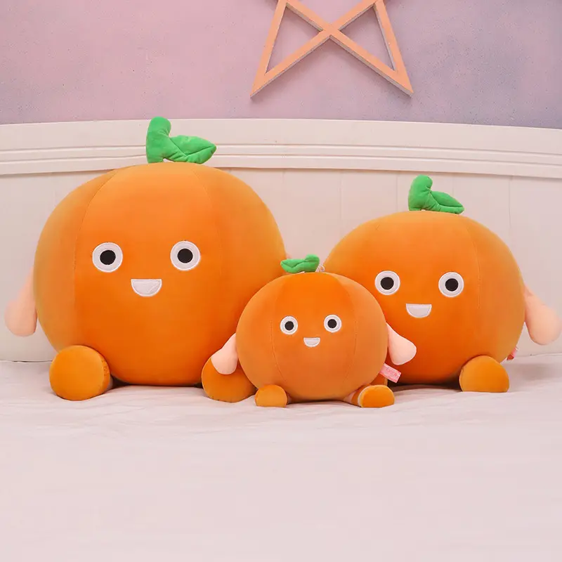 Produttore di giocattoli di peluche con Logo personalizzato simpatico cuscino per denti regalo di promozione arancione peluche di frutta