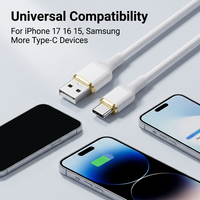 Câble USB Type C en silicone 60W PD USB C Type C pour une charge rapide, cordon de chargeur haute vitesse compatible avec les téléphones Android et les ordinateurs portables