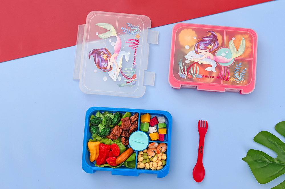 Caja de almuerzo de plástico Tritan para niños, 6 compartimentos sin BPA, apta para microondas, a prueba