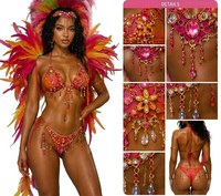 Maillot de bain de carnaval brésilien pour femme, ensemble bikini orné de strass et cristaux, fait main, tenue de Jouvert, Festival Rave