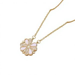 Collier tendance en acier inoxydable plaqué or <span class=keywords><strong>pour</strong></span> femme, avec pendentif cœur trèfle à quatre feuilles en zircon ouvrable, vente chaude - Product Image 1