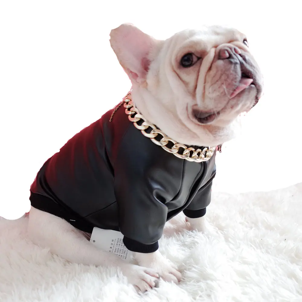 थोक उच्च गुणवत्ता वाले pu ब्लैक डॉग जैकेट पालतू कुत्ते कपड़े कुत्तों के सामान और कपड़े