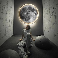Applique murale moderne créative ronde lune chambre chevet salon décoration intérieur luxe LED lune applique murale en verre