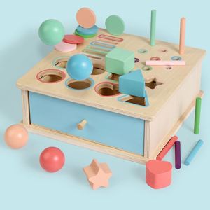 Gemma Toys Montessori Wooden <b>Shaped</b> Building <b>Block</b> Matching Box Early Education Puzzle Coin Operated Teaching Aids Toys for - Product Image 1