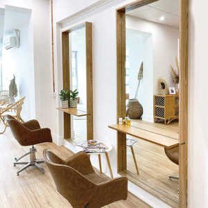 Miroir pleine longueur pour salons de coiffure, miroir mural de salon avec étagère, miroir en bois massif écologique - Product Image 4