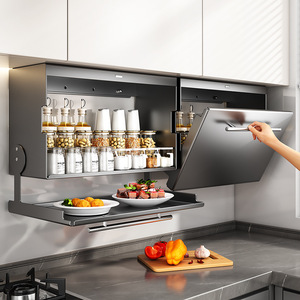 Étagère à épices murale rabattable en acier carbone, double couche, pliable, avec rangement magnétique pour cuisine - Product Image 1