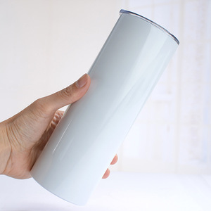 20oz <b>Double</b> <b>Wall</b> Insulated <b>Mugs</b> With Slide Lid and Straw Sublimation Blank Skinny Stainless Steel Tumbler - Product Image 1