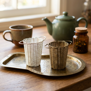 Best Price Eco-Friendly Handcrafted Set of 2 Long Brass Tea Strainers Basket Shape Fine Mesh Woven for Kitchen Tea Accessories - Product Image 1