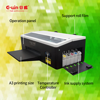 Nouvelle imprimante DTF semi-automatique de bureau Gwin G300 format A3 avec tête d'impression Epson, encre pigmentée CMYK+W, film PET rouleau à rouleau multicolore