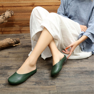 Zapatos de Mujer Hechos a Mano con Cuero Genuino, Estilo Mori Girl, Retro, Planos, Sin Cordones, Tallas Grandes, con Flores, para Verano, Directo de Fábrica - Product Image 3