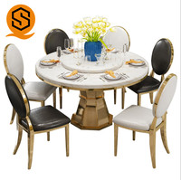 Ensemble de table à manger 6 places table à manger avec dessus en marbre pied en métal table et chaises extensibles
